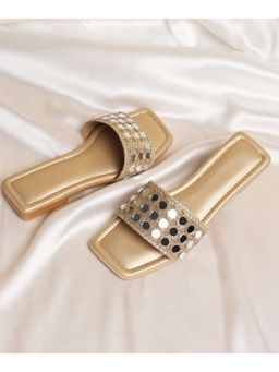Street Style Store - Women Gold Embellished Open Toe Flats