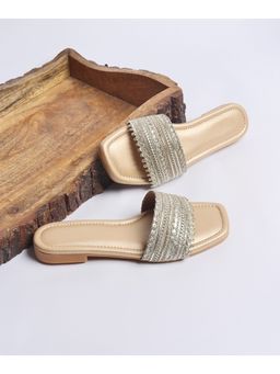 Street Style Store - Women Silver Embellished Open Toe Flats
