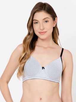 Clovia - Padded Non-Wired Full Cup Polka Dot Print T-Shirt Bra In White
