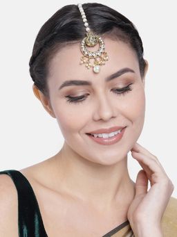 Peora - Gold Plated Indian Traditional Crystal Kundan Ethnic Mathapatti-Maangtikka
