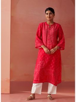 Lakshita - Women Pink A-Line Viscose Three Fourth Sleeves Kurta