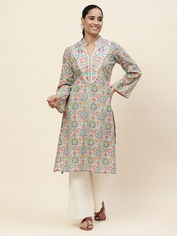 Lakshita - Women Green Straight Chanderi Full Sleeves Kurta