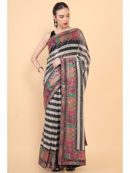 Soch - Women Multi-Color Net Embellished/Sequined Saree with Unstitched Blouse