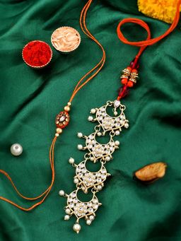 Shoshaa - Orange Bhaiya Bhabhi Rakhi & Lumba Maangtikka with Roli Chawal