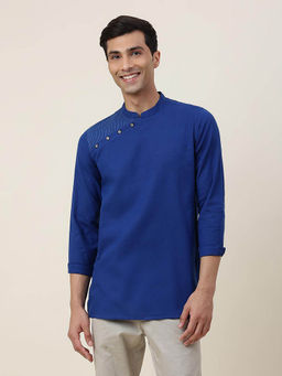 Fabindia - FabBasics Light Blue Cotton Blend Slim Fit Short Kurta