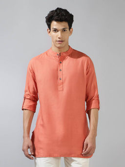 Fabindia - Peach Viscose Silk Slim Fit Kurta