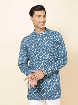 Fabindia - Blue Cotton Printed Slim Fit Kurta