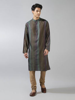 Fabindia - Green Viscose Blend Striped Kurta