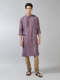 Fabindia - Purple Viscose Blend Striped Kurta