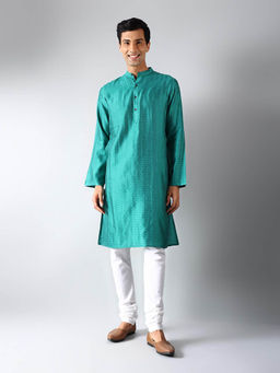Fabindia - Green Viscose Silk Woven Slim Fit Kurta