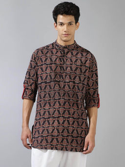 Fabindia - Black Cotton Printed Slim Fit Kurta