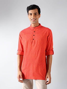 Fabindia - Orange Cotton Printed Slim Fit Kurta