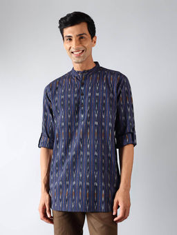 Fabindia - Navy Cotton Ikat Slim Fit Kurta