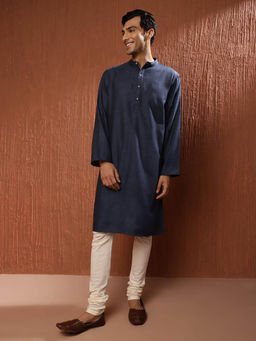 Fabindia - Navy Blue Wool Woven Kurta