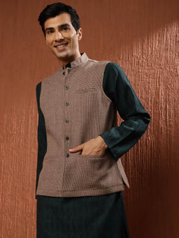 Fabindia - Brown Wool Woven Nehru Jacket