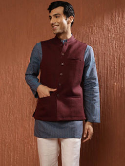 Fabindia - Maroon Wool Woven Jacket