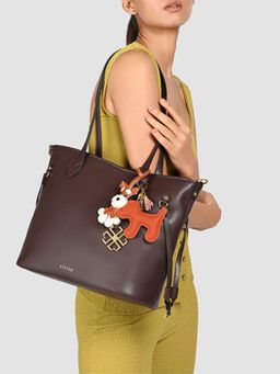 Lililo - Brown Two Faced Tote Bag with Detachable Strap and Charm