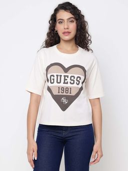 Guess - Monica Mid Organic Stream New Angel Wing Heart-Shape Shield Round Neck T-Shirt