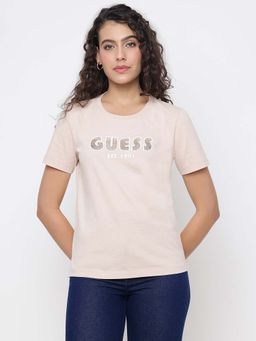 Guess - Mid Organic Stream Moccasin Rhinestone Regular Fit T-Shirt