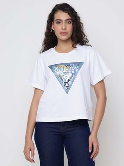 Guess - Mid Organic Stream Pure White Brand Logo Boxy Fit T-Shirt