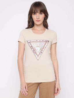 Guess - Womens Beige Short Sleeves T-Shirt