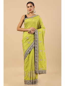 Soch - Light Green Tussar Embroidered Saree with Unstitched