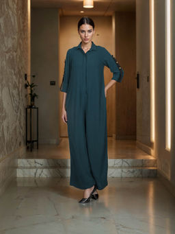 Fawn 24 - Green Emerald Feathers Jumpsuit