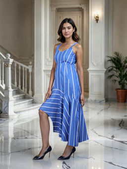 Fawn 24 - Blue Modern Pop Stripe Dress