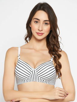 Clovia - Polyamide Printed Padded Full Cup Wire Free T-shirt Bra - White