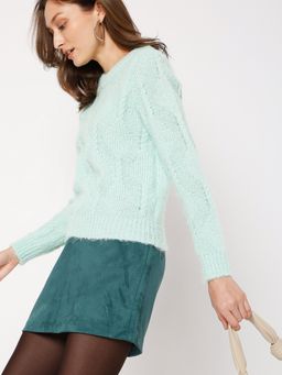 VERO MODA - Women Textured Blue Casual Sweater