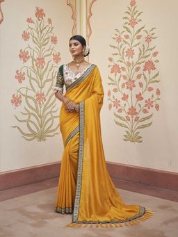 Odette - Mustard Two Tone Vichitra Silk Embroidered Saree with Unstitched Blouse