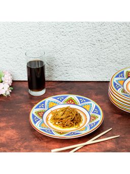 EZ Life - Bohemian 8 5 Inch Ceramic Serving Small Dinner Plate Pack Of 6 Blue, Yellow, Orange