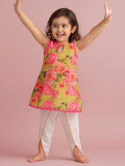 Tiny Pants - Green Floral Kurta and Tulip Pant