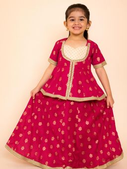 Tiny Pants - Maroon Woven Kurti and Lehenga