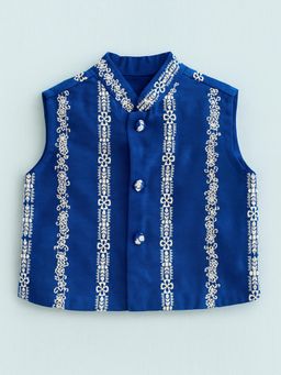 Tiny Pants - Blue Embroidered Nehru Jacket