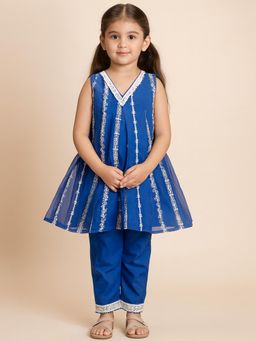 Tiny Pants - Blue Embroidered Kurta and Pant