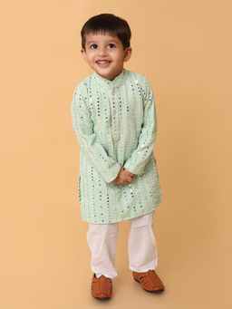 Tiny Pants - Green Embroidered Kurta and Pyjama