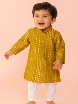 Tiny Pants - Olive Embroidered Kurta and Pyjama