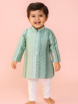 Tiny Pants - Blue Embroidered Kurta and Pyjama