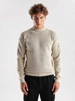 Calvin Klein - Woven Relaxed Fit Cotton Sweater-Beige