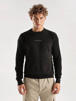Calvin Klein - Woven Regular Fit Cotton Sweater-Black