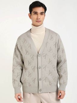 Calvin Klein - Logo Relaxed Fit Modal Cardigan-Grey