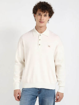 Calvin Klein - Solid Relaxed Fit Cotton Sweater-White