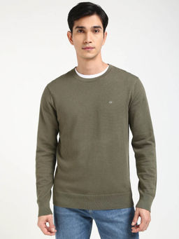 Calvin Klein - Textured Regular Fit Cotton Sweater-Grey