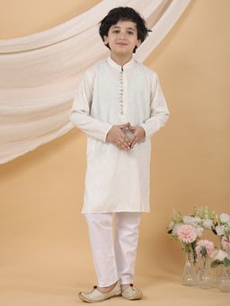 Superminis - White Boys Ethnic Cotton Kurta with Pant