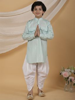 Superminis - Green Boys Ethnic Cotton Pathani Kurta with Dhoti