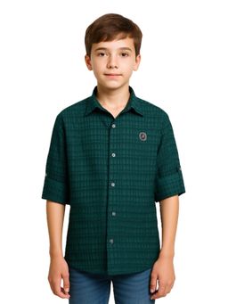 CHARCHIT - Green Boys Textured Check Casual Shirt