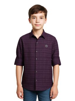 CHARCHIT - Purple Boys Textured Check Casual Shirt