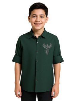 CHARCHIT - Green Boys Full Sleeves Embellished Solid Shirt