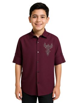 CHARCHIT - Wine Boys Full Sleeves Embellished Solid Shirt